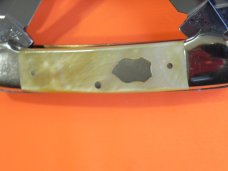 Bulldog Knife Club 4 Blade Canoe w/ Fiery Multi-Color Gold Lip Pearl Handles & Frost Blade Etch -NOS