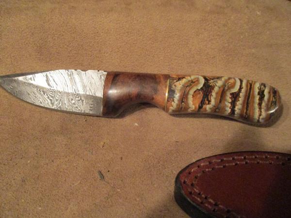 8" DAMASCUS FIXED BLADE KNIFE WITH CUSTOM HANDLE OF MAMMOOTH TOOTH- BY ME 8" DAMASCUS FIXED BLADE KNIFE WITH CUSTOM HANDLE OF MAMMOOTH TOOTH- BY ME