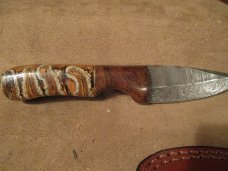 8" DAMASCUS FIXED BLADE KNIFE WITH CUSTOM HANDLE OF MAMMOOTH TOOTH- BY ME