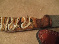 8" DAMASCUS FIXED BLADE KNIFE WITH CUSTOM HANDLE OF MAMMOOTH TOOTH- BY ME