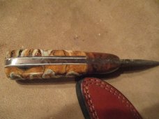 8" DAMASCUS FIXED BLADE KNIFE WITH CUSTOM HANDLE OF MAMMOOTH TOOTH- BY ME