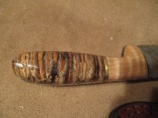 8" DAMASCUS FIXED BLADE KNIFE WITH CUSTOM HANDLE OF MAMMOOTH TOOTH- BY ME