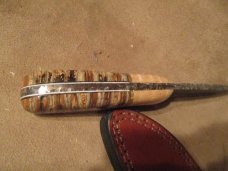 8" DAMASCUS FIXED BLADE KNIFE WITH CUSTOM HANDLE OF MAMMOOTH TOOTH- BY ME