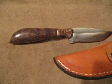 High Carbon Steel File knife-7 7/8" with Custom Handle of Dyed Maple Burl
