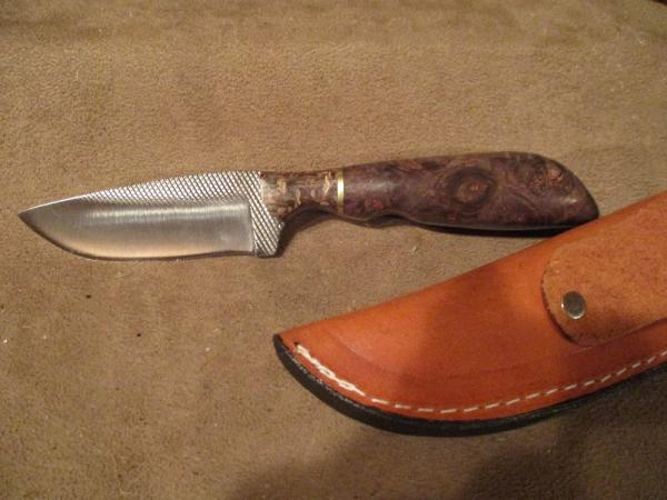 High Carbon Steel File knife-7 7/8" with Custom Handle of Dyed Maple Burl