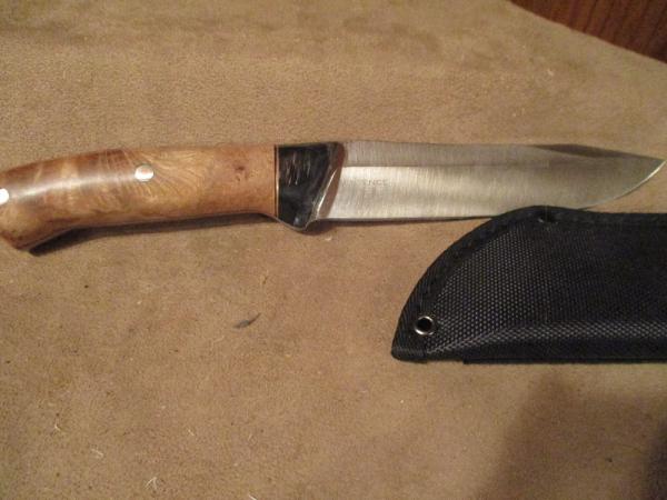 11 1/2" Fixed Blade Knife with a custom handle of Asian Satin Burl 11 1/2" Fixed Blade Knife with a custom handle of Asian Satin Burl