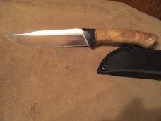11 1/2" Fixed Blade Knife with a custom handle of Asian Satin Burl