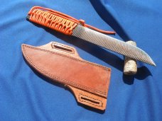 Custom handmade knife, 8" blade with leather sheath 