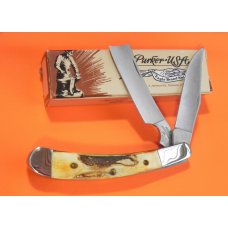Vintage Parker Alabama USA Large Razor Pocket Knife w/ Torched Stag Handles - NOS in Original Box