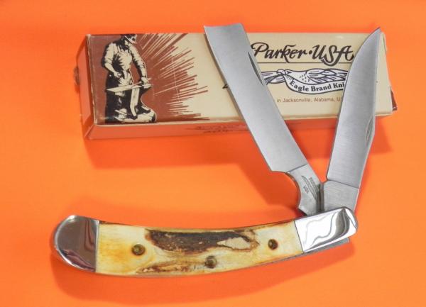 Vintage Parker Alabama USA Large Razor Pocket Knife w/ Torched Stag Handles - NOS in Original Box Vintage Parker Alabama USA Large Razor Pocket Knife w/ Torched Stag Handles - NOS in Original Box