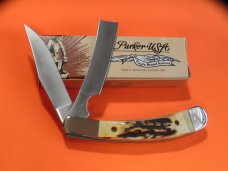Vintage Parker Alabama USA Large Razor Pocket Knife w/ Torched Stag Handles - NOS in Original Box