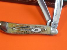 Case xx 1st Run, 2006, 2 Blade Peanut (5220 SS) Knife w/ Genuine India Stag Handles -NOS +Orig box