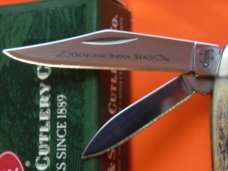 Case xx 1st Run, 2006, 2 Blade Peanut (5220 SS) Knife w/ Genuine India Stag Handles -NOS +Orig box