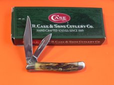 Case xx 1st Run, 2006, 2 Blade Peanut (5220 SS) Knife w/ Genuine India Stag Handles -NOS +Orig box