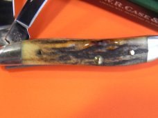 Case xx 1st Run, 2006, 2 Blade Peanut (5220 SS) Knife w/ Genuine India Stag Handles -NOS +Orig box