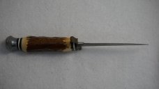 Vintage Voos, Schlieper - Fist w/3 Arrows Logo 3.5" Fixed Blade Knife w/Stag Handle & Leather Sheath