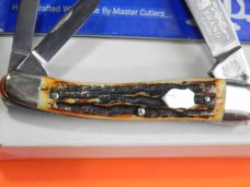 Bulldog Brand Whittler w/ Bone Stag Handles + Double Bulldog Head Blade Etch & Frost 4" Closed & NOS