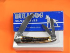 Bulldog Brand Whittler w/ Bone Stag Handles + Double Bulldog Head Blade Etch & Frost 4" Closed & NOS