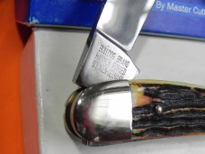 Bulldog Brand Whittler w/ Bone Stag Handles + Double Bulldog Head Blade Etch & Frost 4" Closed & NOS