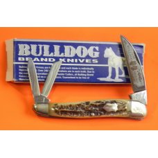 Bulldog Brand (Thor) Whittler Knife w/ Second Cut Stag Handles +Bulldogs Blade Etch 4 &1/8" Closed