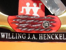 J A Henckels Folding Hunter Pocket Knife with Red Pick Bone Handles -NOS +Orig Box