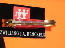 J A Henckels Folding Hunter Pocket Knife with Red Pick Bone Handles -NOS +Orig Box