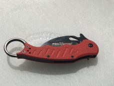 FOX Karambit Folder - strong solid lock-up, Red G-10 scales, pocket clip. Very sharp
