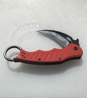 FOX Karambit Folder - strong solid lock-up, Red G-10 scales, pocket clip. Very sharp