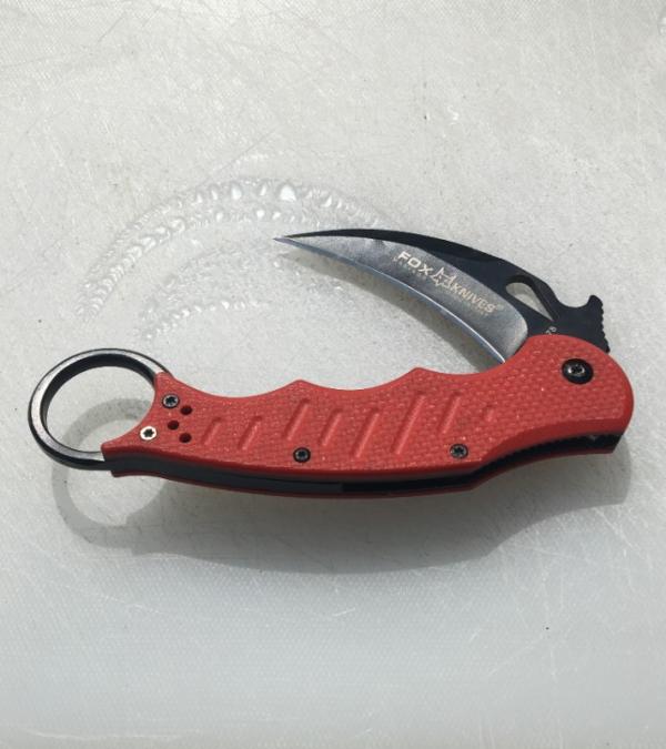FOX Karambit Folder - strong solid lock-up, Red G-10 scales, pocket clip. Very sharp