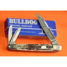 Bulldog Brand Celebrated Angelo Saxon Whittler Knife w Second Cut Stag Handles +Blade Etch -5 & 1/4"