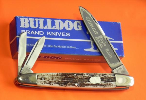 Bulldog Brand Celebrated Anglo Saxon Whittler Knife w Second Cut Stag Handles +Blade Etch -5 & 1/4" Bulldog Brand Celebrated Anglo Saxon Whittler Knife w Second Cut Stag Handles +Blade Etch -5 & 1/4"