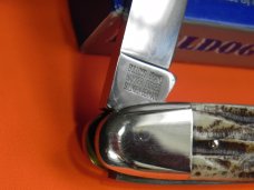 Bulldog Brand Celebrated Anglo Saxon Whittler Knife w Second Cut Stag Handles +Blade Etch -5 & 1/4"