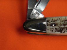 Bulldog Brand Celebrated Anglo Saxon Whittler Knife w Second Cut Stag Handles +Blade Etch -5 & 1/4"