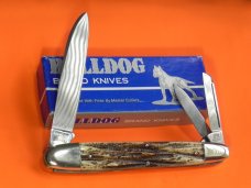Bulldog Brand Celebrated Anglo Saxon Whittler Knife w Second Cut Stag Handles +Blade Etch -5 & 1/4"