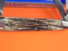 Bulldog Brand Celebrated Anglo Saxon Whittler Knife w Second Cut Stag Handles +Blade Etch -5 & 1/4"