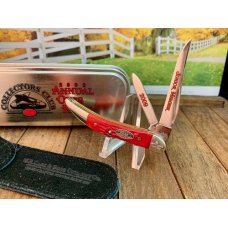 Case 2 Blade Small Texas Toothpick in Bright Crimson Red Jigged Bone 2009 CCC Junior Member Knife
