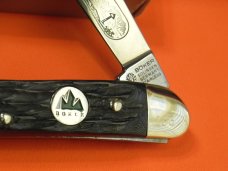 Vintage Boker Whittler Knife w/ Jigged Grey Picked Bone Handles & Blade Etching +Specail Shield
