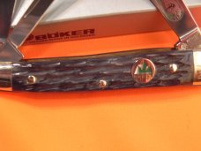 Vintage Boker Whittler Knife w/ Jigged Grey Picked Bone Handles & Blade Etching +Specail Shield