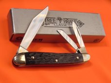 Vintage Boker Whittler Knife w/ Jigged Grey Picked Bone Handles & Blade Etching +Specail Shield