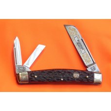 Battle Axe Hickey & Shouse" Bluegrass Beauty" Theme 3 Blade Whittler w/ Red Bone Handles +Blade Etch