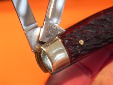 Battle Axe Hickey & Shouse" Bluegrass Beauty" Theme 3 Blade Whittler w/ Red Bone Handles +Blade Etch