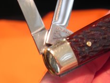 Battle Axe Hickey & Shouse" Bluegrass Beauty" Theme 3 Blade Whittler w/ Red Bone Handles +Blade Etch