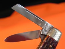 Battle Axe Hickey & Shouse" Bluegrass Beauty" Theme 3 Blade Whittler w/ Red Bone Handles +Blade Etch