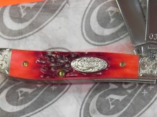 Case xx 1987 TrapperNut Trapper Nut Peanut Knife w Red Bone Handles & Fancy Scroll Bolsters -NOS