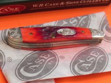 Case xx 1987 TrapperNut Trapper Nut Peanut Knife w Red Bone Handles & Fancy Scroll Bolsters -NOS
