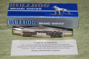 Vintage 2000 Bulldog Brand Stockman Millenium 2000 stag handles NIB (#48)