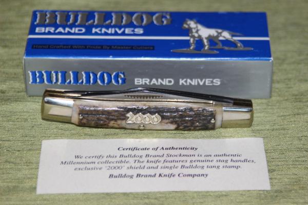 Vintage 2000 Bulldog Brand Stockman Millenium 2000 stag handles NIB (#48) Vintage 2000 Bulldog Brand Stockman Millenium 2000 stag handles NIB (#48)
