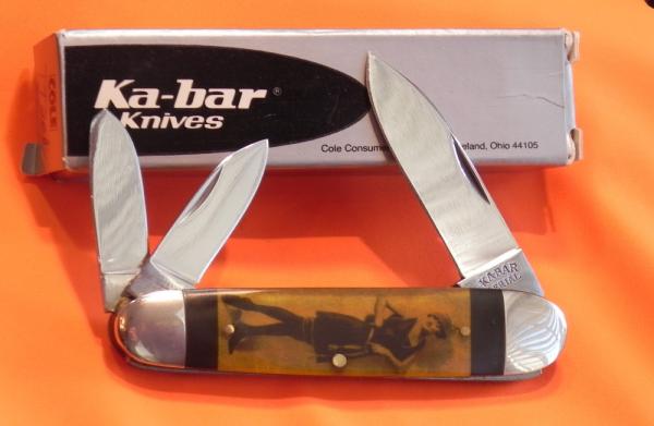 1980s Ka-Bar 3 Blade "Aerial" Whittler Knife (TT201) w/ 1950s Lady w/ Derlin Overlay Handles -NOS 1980s Ka-Bar 3 Blade "Aerial" Whittler Knife (TT201) w/ 1950s Lady w/ Derlin Overlay Handles -NOS