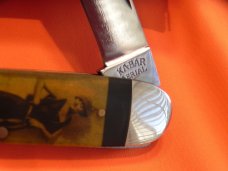 1980s Ka-Bar 3 Blade "Aerial" Whittler Knife (TT201) w/ 1950s Lady w/ Derlin Overlay Handles -NOS