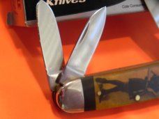 1980s Ka-Bar 3 Blade "Aerial" Whittler Knife (TT201) w/ 1950s Lady w/ Derlin Overlay Handles -NOS